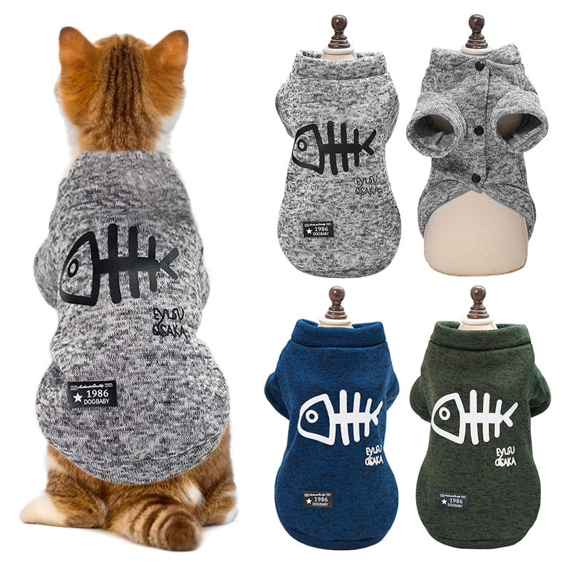 Autumn Winter Warm Clothes For Small Cats Dogs Printed Cat Costumes Kitty Kitten Coat Sweatshirt Pet Cat Clothing Outfits